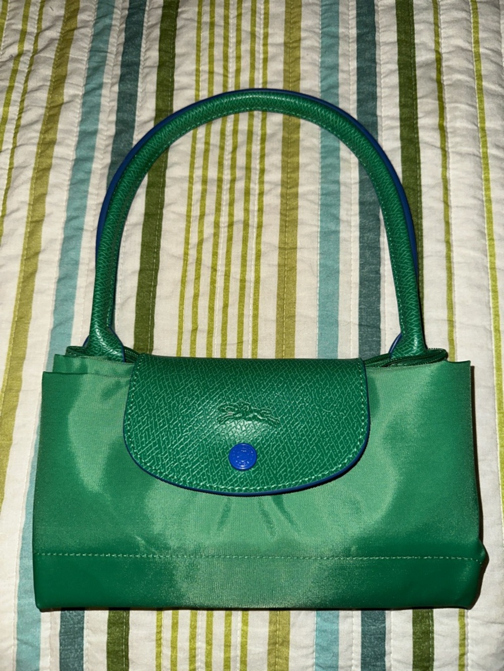 Longchamp Le Pliage Club Tote Green with Blue Accents - Picture 6 of 8
